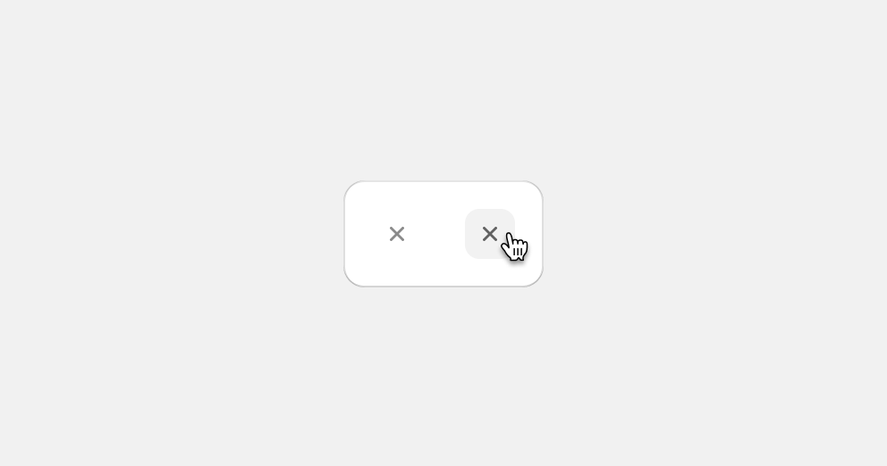 An image showing the x icon in a neutral and hover state. The hover state displays a tooltip with "Remove item" as the label.